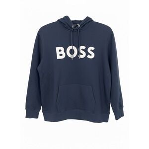 NWT BOSS Navy Blue Oversized Fit Hoodie Logo Sweatshirt 3XL Hugo Boss